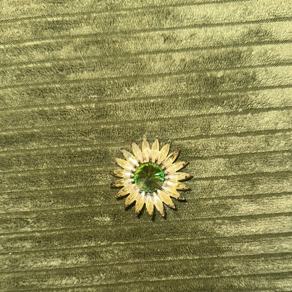Vintage Green and Gold Sunflower Brooch